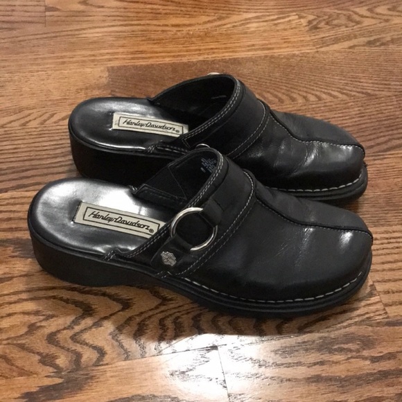 Harley Davidson Black Leather Clogs 6.5 VGUC - Picture 3 of 7